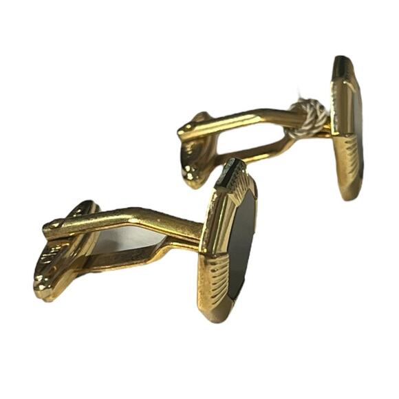 Christian Dior Gold Plated Octagonal Cufflink Black accent original box and tags - Picture 6 of 9